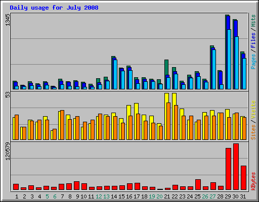 Daily usage for July 2008
