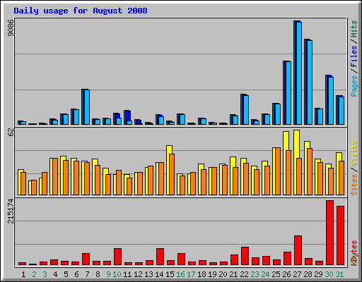 Daily usage for August 2008
